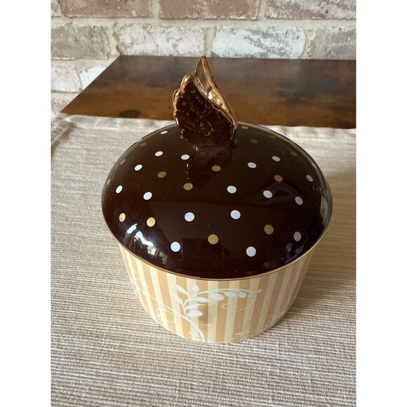Just Heaven Butterfly Polka Dot Ceramic Storage Jar With Whimsical Gold Wings - Picture 3 of 16